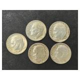 5 Silver Roosevelt Dime Coins
