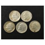 5 Silver Roosevelt Dime Coins
