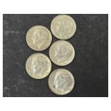 5 Silver Roosevelt Dime Coins