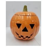Ceramic Halloween Pumpkin w Lid 9.5"H