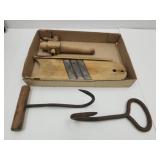 Primitive Slaw Cutter,Hay Hooks, & Tap Spout