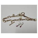925 Silver Dangle Earrings; Gold Tone & Bracelet