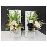 2 Nice Primitive Mason Jar Flower Wall Decor 14" L