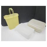 9"w Tupperware Storage, & Yellow Pitcher