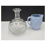 Antique Pottery Pitcher 5" H, Crystal Decanter