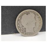 1892 Barber Quarter 90% Silver