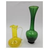 Emerald Green Crackle Glass Vase &  Sm Creamer