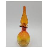MCM Amberina Crackle Glass Decanter w Stopper 8"h