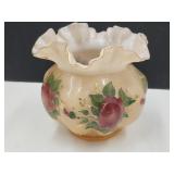 VTG Fenton ?  Ruffled Rose Painted Vase Not Sign