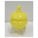 Vintage Kralik Covered Dish Yellow Splatter 6.5"h