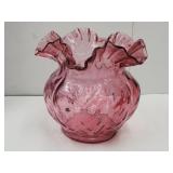 Vintage Fenton Cranberry Ruffled  Vase  5 3/4"w