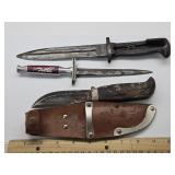 3 Fixed Blade Knives, Bayonet Dagger See Condition