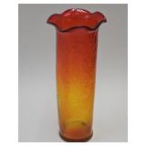 Crackle Amberina  Crackle Glass Vase 11" h