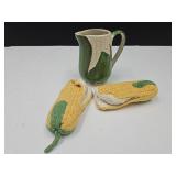 VTG Shawnee Pottery Pitcher & 2 Handmade Hot Pads