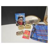 Dresser Tray, Throw, Tins, Pipe +
