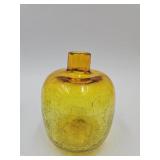 Yellow  Blenko Crackle Glass Vase 5"