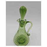 6 1/2" Green  Blenko Crackle Glass w Stopper