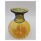 Crackle Amber Glass Vase7" high