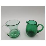 2 Green Crackle Glass Creamers, West Virginia +