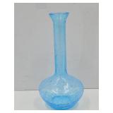 Sky Blue Crackle Glass Bud Vase 7.5" H