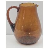 VTG Amber Crackle Glass Creamer Pitcher 5 3/4" H