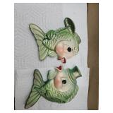 Vintage Kitschy Chalkware Mr. & Ms. Fish Wall Art