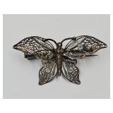 Sterling Silver Butterfly Brooch Marked 800