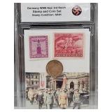 German WWII Stamps & Bronze Coins Set