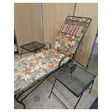 Wrough Iron Lounger W/ 2 Metal Side Tables