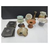 Handmade Pottery Salt Pig, Bell, Signed Pottery+