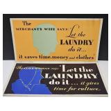2 Vintage Laundry Cardboard Signs 20.5 x 11"