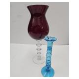 Ruby Red 14 1/4" Compote & Hand Blow Candle Holder