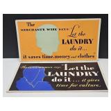 2 Vintage Laundry Cardboard Signs 20.5 x 11"