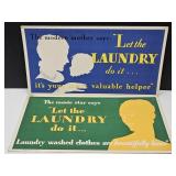 2 Vintage Laundry Cardboard Signs 20.5 x 11"