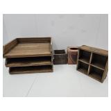 5 Piece Wood Office Set, Folk Decor & Tissue Hold