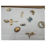 Costume Jewelry Brooches; Bunny, Humming Bird +