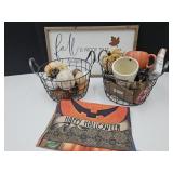 2 Metal Baskets Of Halloween Fall Decor