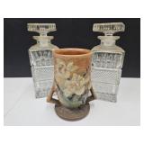 Roseville 6" Pottery W Chips & Liquor Decanters