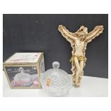Jesus Wall Decor 14" & Bleikristall Candy Dish