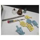 Cast Iron Wall Trivets, Glass Insulators, Lead