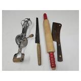 VTG Rolling Pin, Hand Mixer, Knife & Cleaver