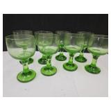 VTG Green & Etched Stemware Glasses