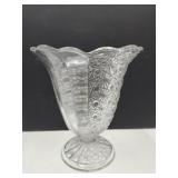 Antique Glass Fluted Vase 7 3/4 x 8"H