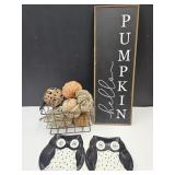 Halloween Fall Decor, Pumpkin Sign & Owls