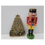Brass Christmas Tree Triviet & 10" H Nut Cracker