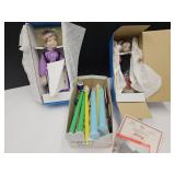 Sew Notion, Knitting Needles & 2 Porcelain Doll +
