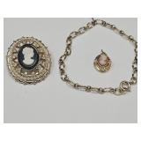 Jewelry Gold Filled Bracelet, Coro Cameo Brooch +