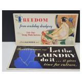 2 Vintage Laundry Cardboard Signs 20.5 x 11"