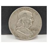 1958 D Silver Franklin Half Dollar Coin