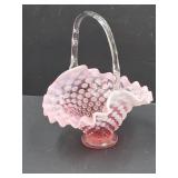VTG  Fenton Pink Ombre Hobnail Glass Basket 4 3/4W